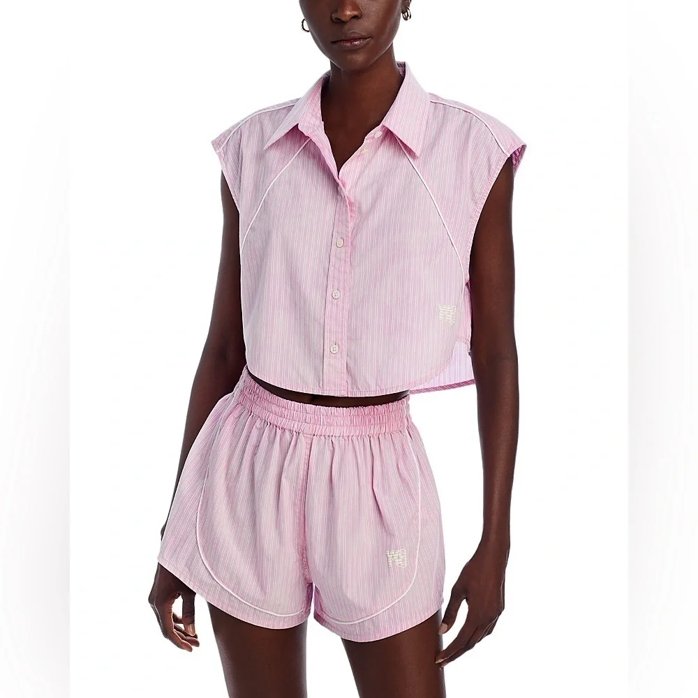 *SET* ALEXANDER WANG Matching Poplin Cropped Sleeveless Top & Shorts Size XS NWT